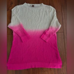 Bianca Nygard Vibrant Pink Ombre and White Women's Crew Neck Sweater